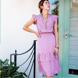 Perry Walker / Cornelia Pink Monogram Tiered Skirt Midi Dress size 1 small